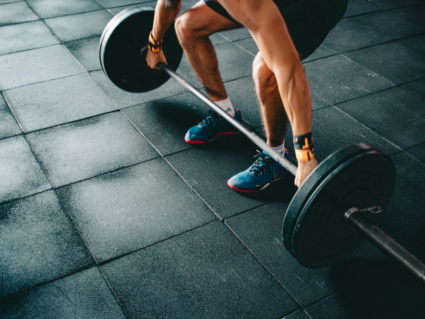 person holding black barbell
